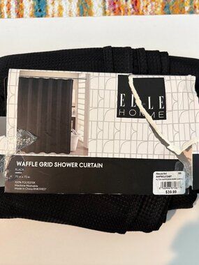 Elle Home Black Waffle Grid Shower Curtain *NEW*